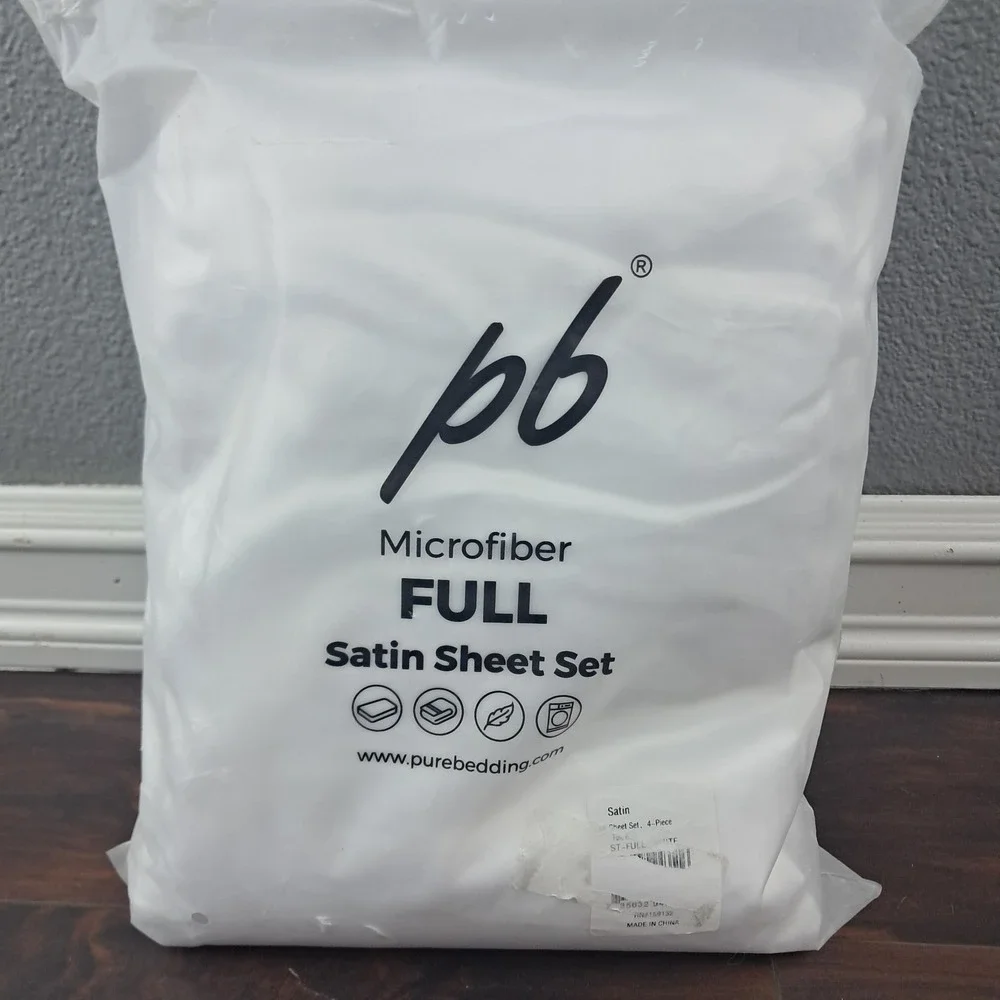 Satin Sheets Full Size 4-Piece, White Hotel Luxury Silky Bed Sheets - Extra Soft
